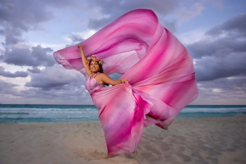 Baby Pink Flying Dress Photoshoot Cancun — Pro Art Photographers