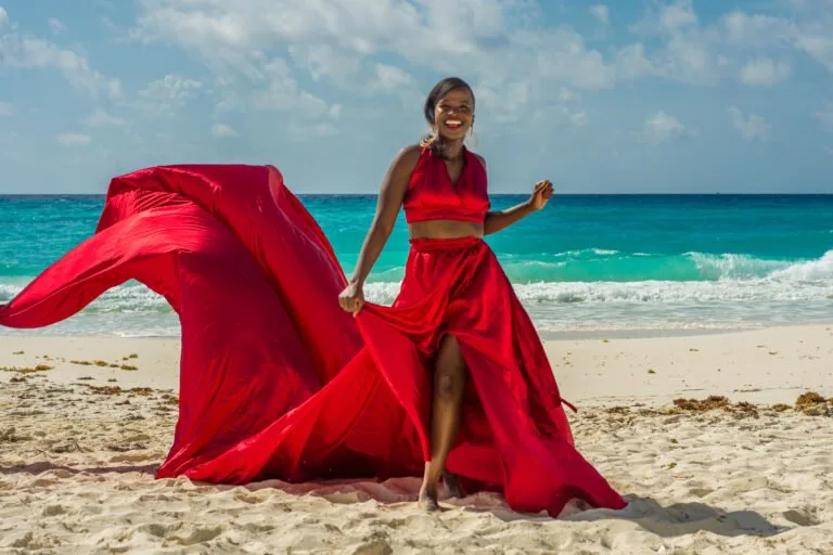 Bougainvillea Flying Dress photoshoot in Cancun, Mexico