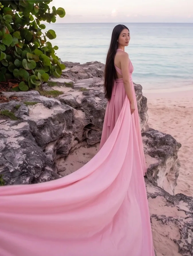 Tornasol Pink Flying Dress Photoshoot Cancun — Pro Art Photographers