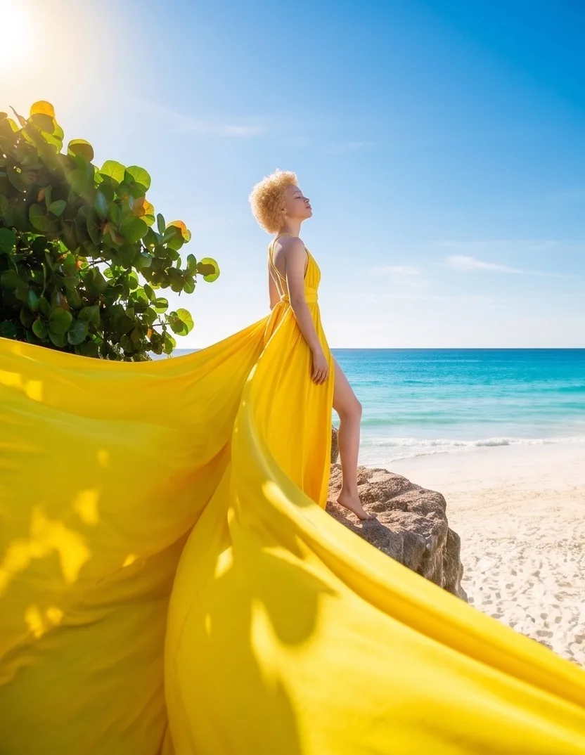 Yellow Flying Dress Photoshoot Cancun — Pro Art Photographers