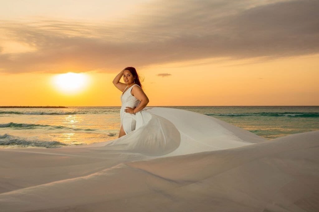 Flying Dress Promo Package — classic Cancun beach photoshoot from $149