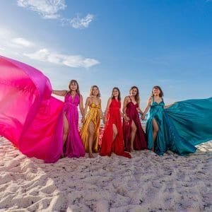 Bachelorette party Flying Dress photoshoot in Cancun, Mexico