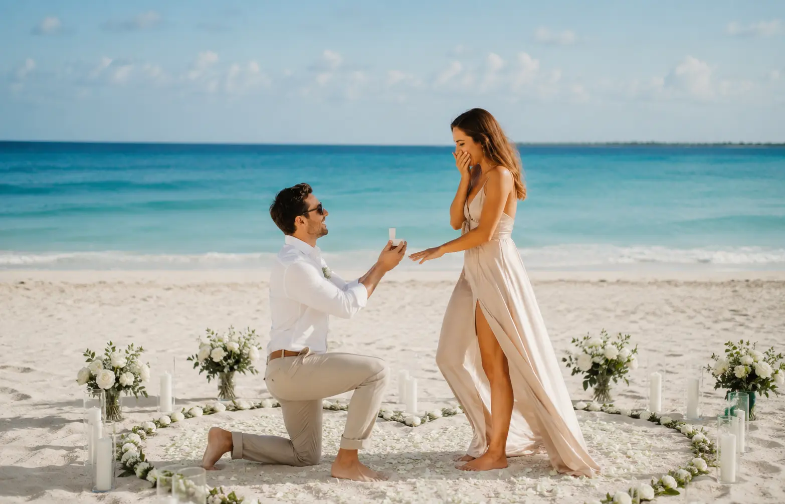 Intimate couple session photographed at the water's edge on the Playa Mujeres coast