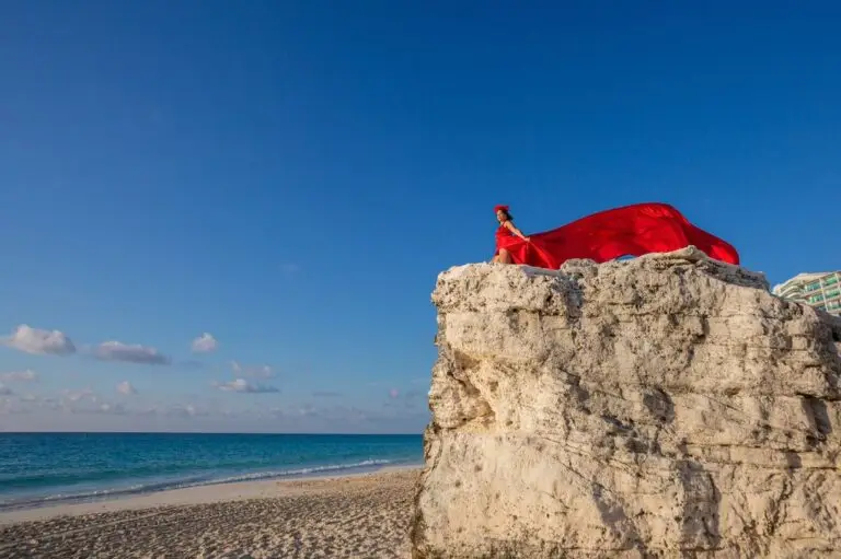 Flying Dress Photoshoot Cancun Cliff